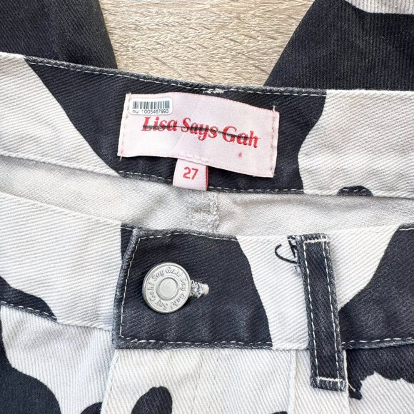 Lisa Says Gah Robyn Wide Leg Jeans Cow Print Black White 27 - Picture 9 of 14